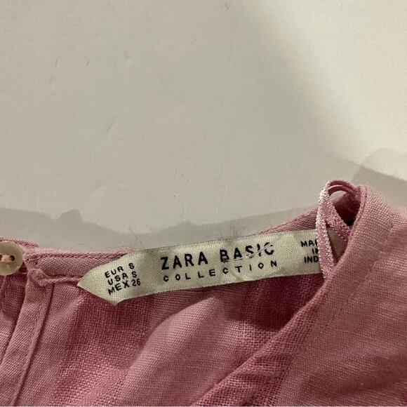 Zara Pink Striped Short Sleeve Ruffle Top Size S - Picture 5 of 8